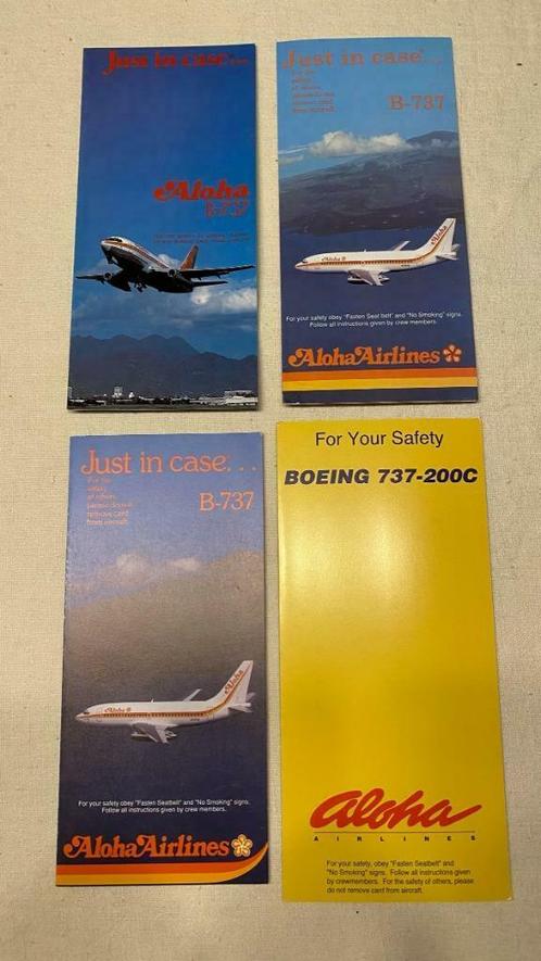 Drie Aloha Airlines 737-200 safety cards *MINT*, Collections, Aviation, Neuf, Autres types, Enlèvement ou Envoi