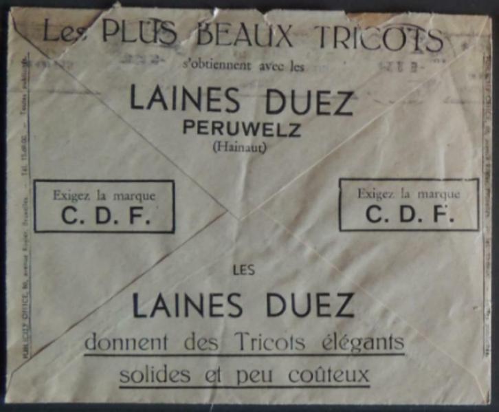 Reclameruimte voor postwaardestukken 1934 Garment Duez Peruw, Postzegels en Munten, Brieven en Enveloppen | België, Envelop, Ophalen of Verzenden
