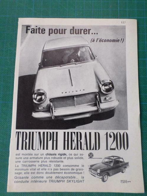 Triumph Herald 1200 - publicité papier - 1965, Collections, Marques & Objets publicitaires, Utilisé, Autres types, Enlèvement ou Envoi
