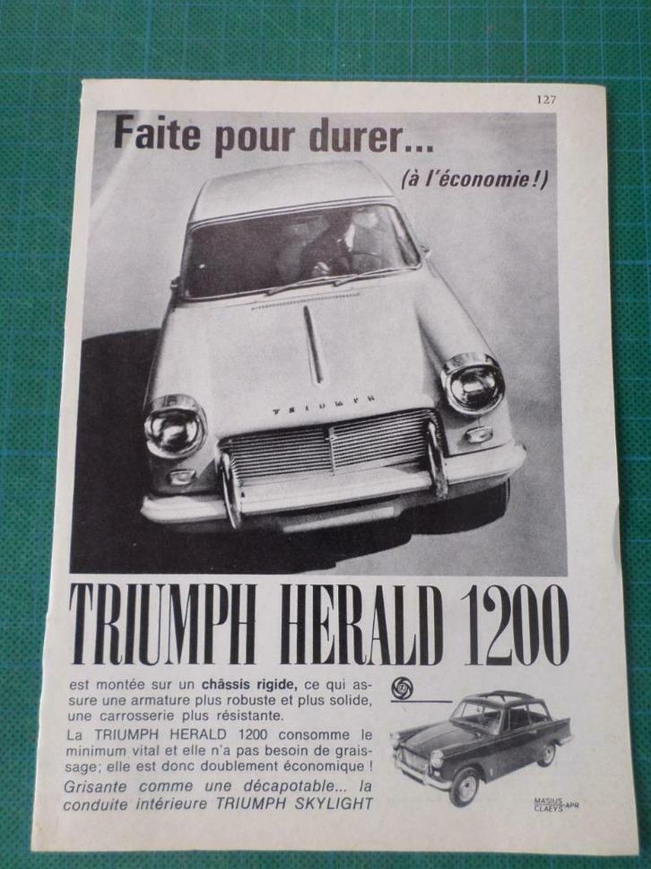 Triumph Herald 1200 - publicité papier - 1965, Verzamelen, Merken en Reclamevoorwerpen, Gebruikt, Overige typen, Ophalen of Verzenden