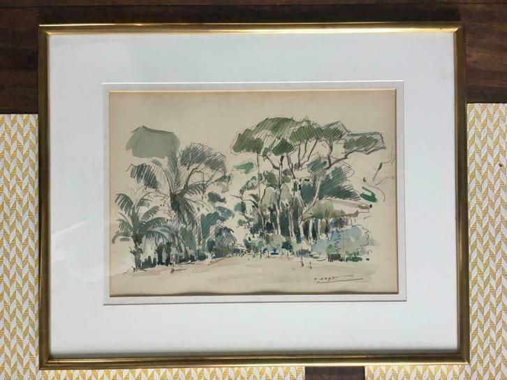 Paul Daxhelet - Aquarelle Savane, Antiek en Kunst, Kunst | Schilderijen | Klassiek, Ophalen