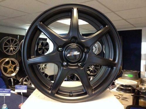 NIEUWE demo set 15 inch 5x114.3 mat zwarte alu sportvelgen, Auto-onderdelen, Banden en Velgen, Velg(en), 15 inch, Nieuw, Ophalen of Verzenden