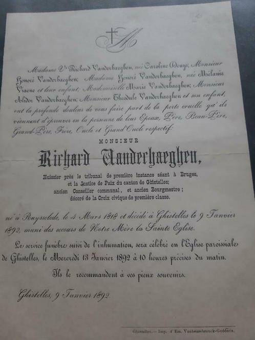 5 anciennes lettres de deuil 1892/1893/1897/1901, Collections, Images pieuses & Faire-part, Carte de condoléances, Enlèvement ou Envoi