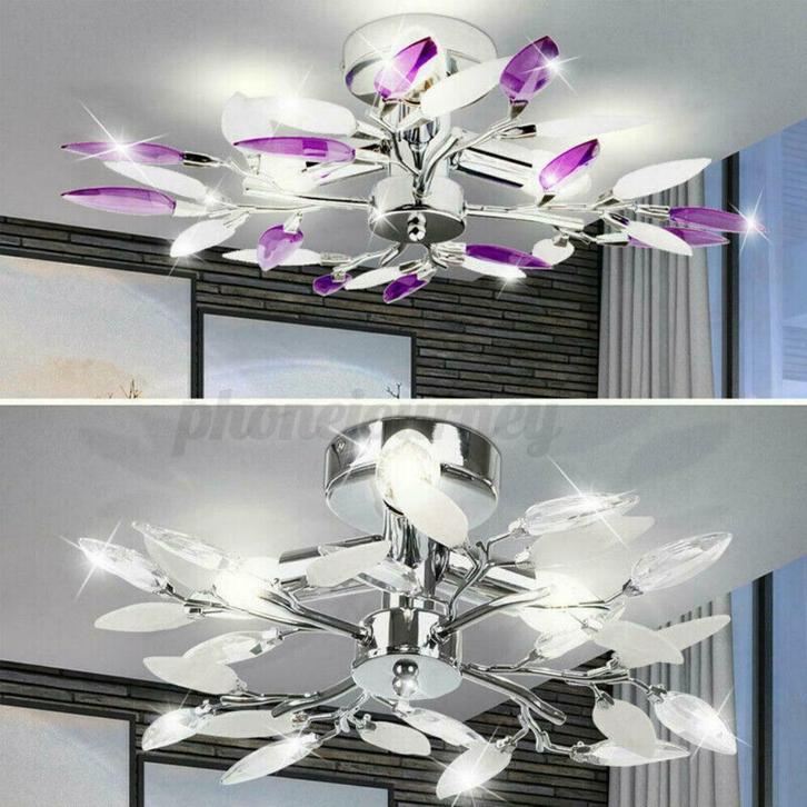 Moderne Designer Plafondlamp Kristallen Bladeren 2021-04, Huis en Inrichting, Lampen | Plafondlampen, Nieuw, Ophalen of Verzenden