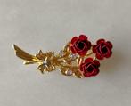 Mooie goudkleurige broche met roosjes, Overige materialen, 4 tot 7 cm, Ophalen of Verzenden, Zo goed als nieuw