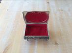 Tinnen juwelendoosje,zeer oud,bekleed met velours,h:9/B:12cm, Ophalen of Verzenden