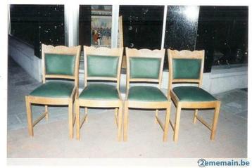 4 chaises De Coene en chène delavé, cuir vert