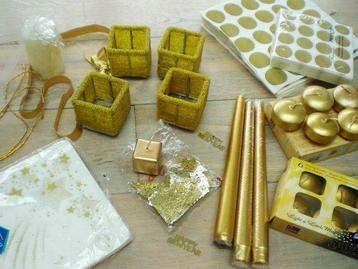 Set de Deco de table Doré: bougeoirs- bougies+ autres-Impec, Enlèvement, Neuf