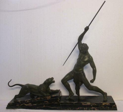 art deco beeld jager met speer & panter The Hunt DH Chiparus, Antiquités & Art, Antiquités | Bronze & Cuivre, Bronze, Enlèvement