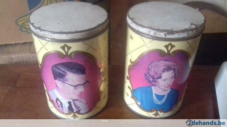 Dozen in blik , Boudewijn en Fabiola . In goede staat  !, Antiek en Kunst, Antiek | Tin