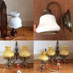 3x sierlijke wandlamp met glas hout, metaal en koperkleurig, Antiek en Kunst, Ophalen of Verzenden
