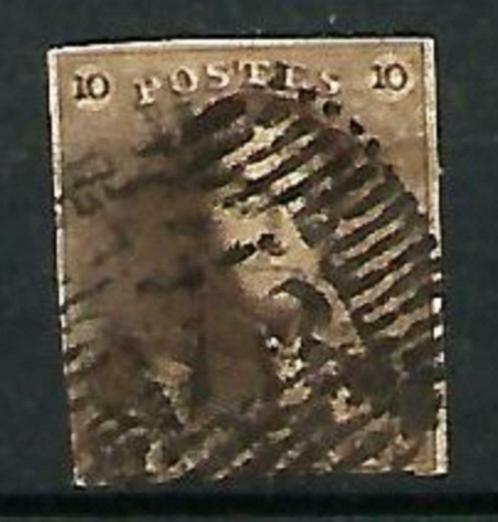 België 1849 Koning Leopold I OBP 1 (4 mooie randen), Timbres & Monnaies, Timbres | Europe | Belgique, Affranchi, Autre, Maison royale