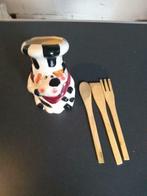 Decoratief keukensetje in 'koe'vorm met houten lepels / vork, Comme neuf, Bois, Ensemble de couverts, Enlèvement ou Envoi