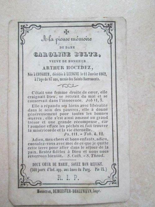 oud bidprentje Kooigem/Luingne 1862, Verzamelen, Bidprentjes en Rouwkaarten, Bidprentje, Verzenden