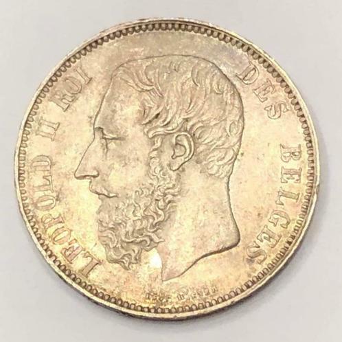 5 Francs 1866 (Punt) Leopold II / Zeldzaam / Mooie kwaliteit, Timbres & Monnaies, Monnaies | Belgique, Monnaie en vrac, Argent