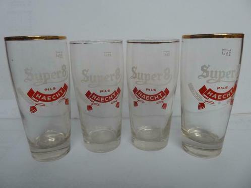 Verres à bière Super 8 Pils Haecht, vintage, Collections, Marques de bière, Utilisé, Verre ou Verres, Autres marques, Enlèvement ou Envoi