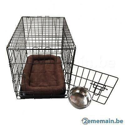 Cage complète avec bac + coussin chocolat + bol inox, Animaux & Accessoires, Accessoires pour chiens, Neuf