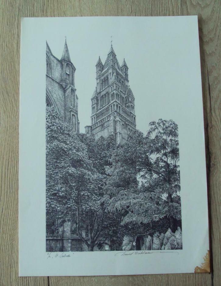 Litho van Daniël Winkelmans "St. Salvator te Brugge), Antiek en Kunst, Kunst | Litho's en Zeefdrukken, Ophalen of Verzenden