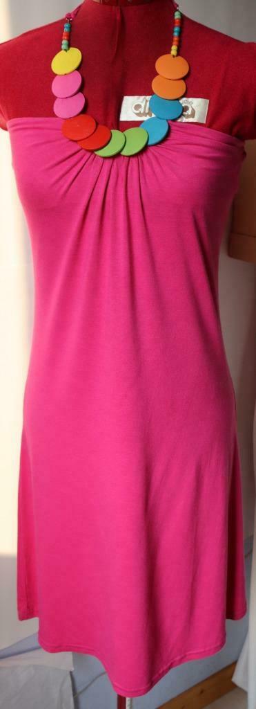 fuchsia zonnejurk met houten ketting 38, Kleding | Dames, Jurken, Nieuw, Maat 38/40 (M), Roze, Boven de knie, Ophalen of Verzenden