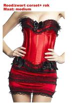 nieuw:rood zwart corset + rok, Enlèvement, Rouge