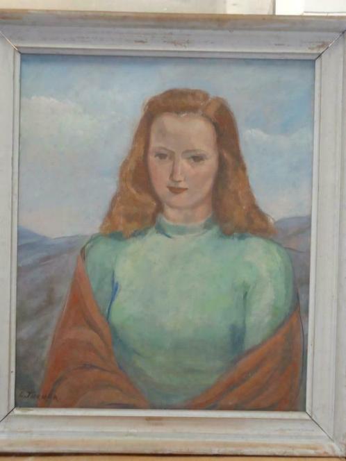 LAURA TURNER Uccle BXL huile/toile portrait de jeune femme, Antiquités & Art, Art | Peinture | Moderne, Enlèvement