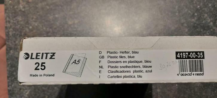 Leitz snelhechtmappen A5, doos 25 stuks, Zakelijke goederen, Kantoor en Winkelinrichting | Kantoorartikelen, Nieuw in verpakking