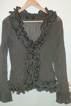 Doorschijnende flesgroen / bruine blouse met frou-frou, Groen, Maat 38/40 (M), Ophalen of Verzenden, Excellium Collection