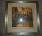 Replica zeefdruk / Litho " huis aan brug " épreuve d'artiste, Gebruikt, 50 tot 75 cm, Ophalen of Verzenden, Schilderij