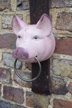 Gepatineerde gietijzeren varkenskop (handdoekhouder), Tuin en Terras, Tuinwanddecoratie, Ophalen of Verzenden, Zo goed als nieuw