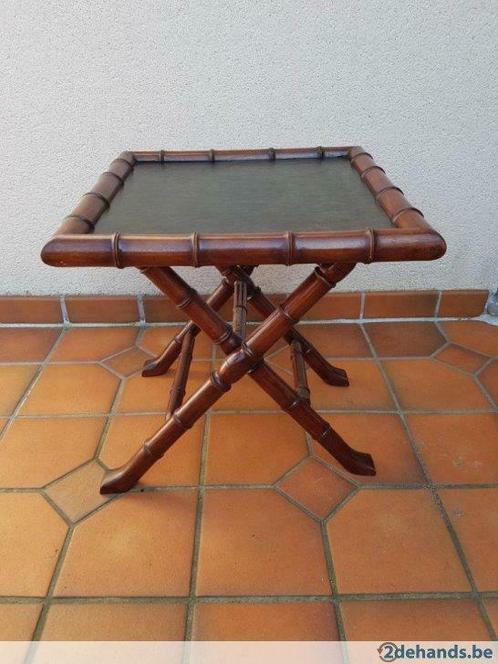 bijzettafeltje met lederen blad, Huis en Inrichting, Tafels | Bijzettafels, Gebruikt, 45 tot 60 cm, Minder dan 55 cm, Hout, Ophalen