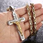 Koningsketting goud en zilverkleur met kruis - Justin, Handtassen en Accessoires, Kettingen, Verzenden, Nieuw, Goud, Overige materialen