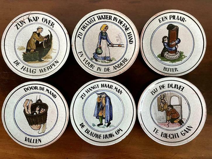 6 borden met spreuken - Perignem, Antiek en Kunst, Antiek | Keramiek en Aardewerk, Ophalen of Verzenden