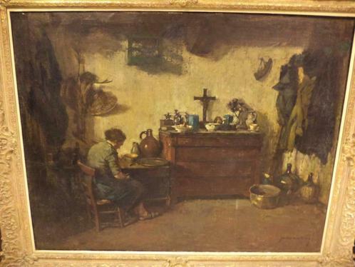 1941 JAN VAN LOOY scène domestique XL hst expo salon Printem, Antiquités & Art, Art | Peinture | Classique, Enlèvement