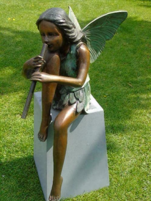 statue grande elfe a la flûte en bronze patinée , superbe !, Jardin & Terrasse, Statues de jardin, Neuf, Ange, Autres matériaux