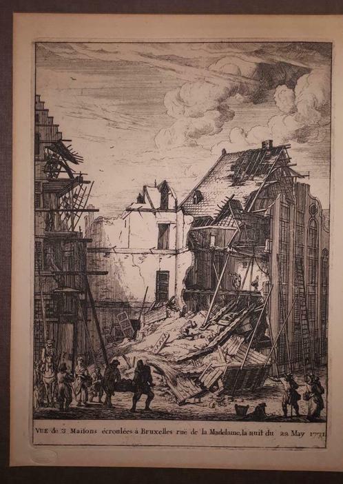 Gravure Brussel Madelainestraat, Verzamelen, Retro, Ophalen