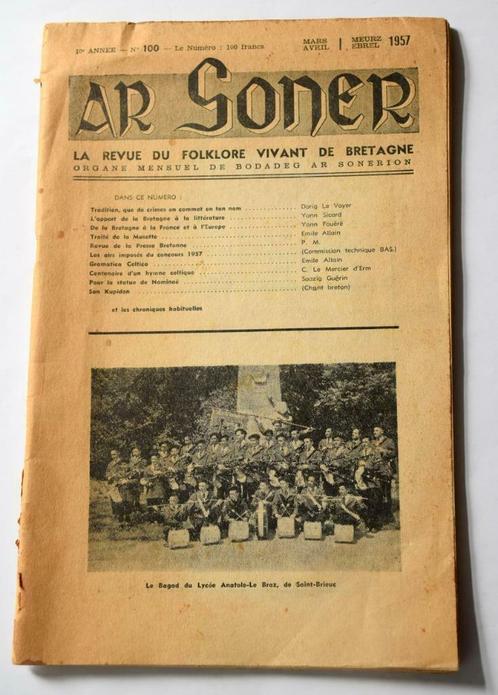 AR SONER 1957 Revue Folklore Bretagne Saint-Brieuc musique c, Antiquités & Art, Antiquités | Livres & Manuscrits, Enlèvement ou Envoi