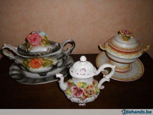 2 terrines en 1 kan met deksel, Antiek en Kunst, Curiosa en Brocante