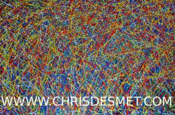 schilderij - Moderne Pollock look alike met basiskleuren beschikbaar voor biedingen