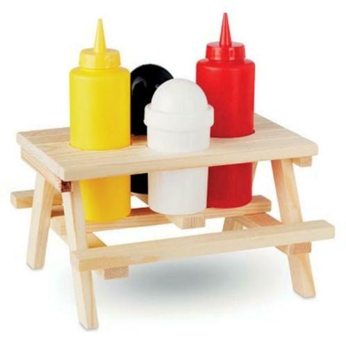 Picknicktafel met peper en zout set en 2 sausflesjes, Huis en Inrichting, Keuken | Servies, Nieuw, Ophalen of Verzenden