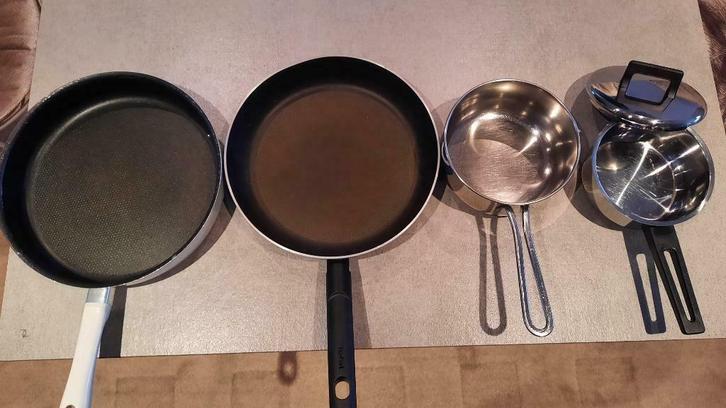 4 potten en pannen, Huis en Inrichting, Keuken | Potten en Pannen, Zo goed als nieuw, Kookpan of Snelkookpan, Inductieplaat, Keramische plaat