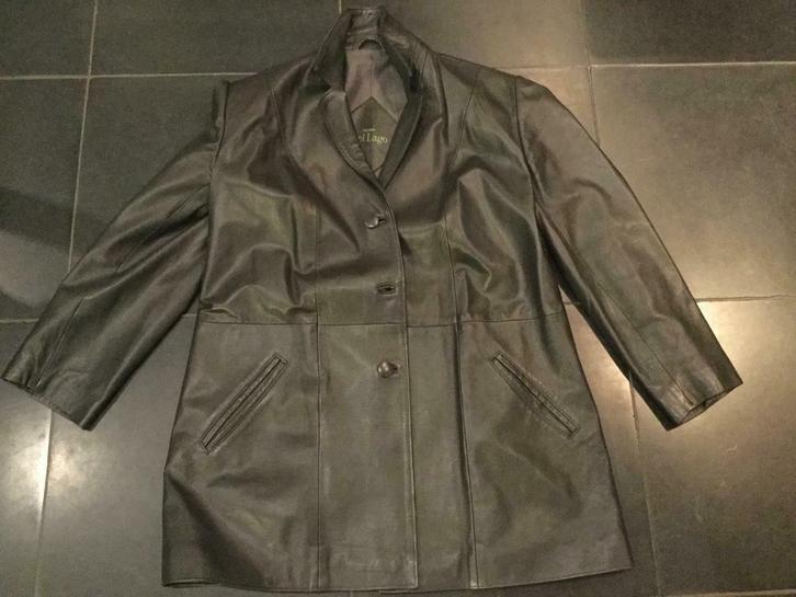 Lange zwarte lederen jas mt. 44, Kleding | Dames, Jassen | Winter, Zo goed als nieuw, Maat 42/44 (L), Zwart, Ophalen of Verzenden