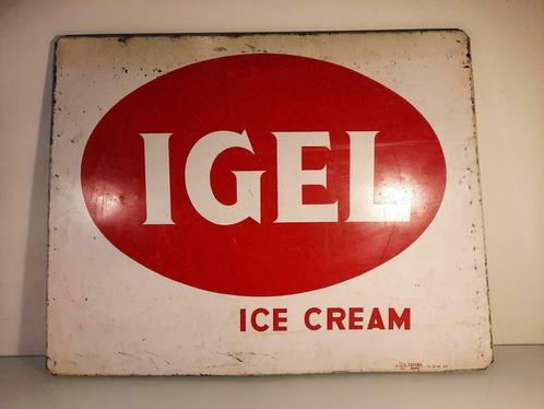 Enseigne publicitaire IGEL ICE CREAM métal 1964, Collections, Marques & Objets publicitaires, Utilisé, Panneau publicitaire, Enlèvement ou Envoi