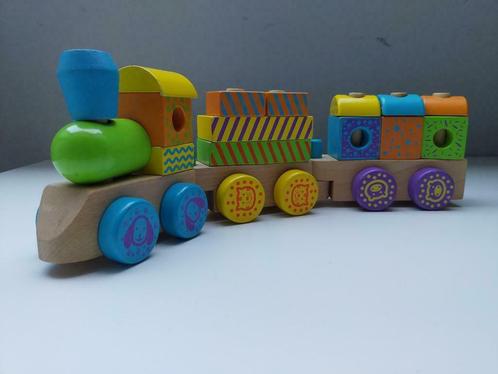 VIGATOYS HOUTEN BOUWTREIN 3-DELIGE STAPELPUZZEL, Kinderen en Baby's, Speelgoed | Houten speelgoed, Gebruikt, Overige typen, Ophalen of Verzenden
