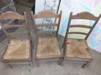 lot 3 chaises bois assises paille, Maison & Meubles, Chaises, Enlèvement, Utilisé, Bois, Trois
