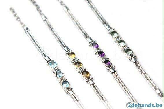 Zilveren armband 925 met topaas,citrien,amathyst of peridoot, Handtassen en Accessoires, Armbanden, Nieuw, Zilver