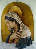 Antiek Mariabeeld paneel Maria 46.5 bij 53 cm curiosa kunst, Ophalen of Verzenden