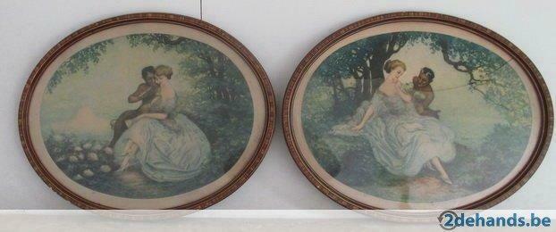 twee art deco lithos jongedame met sater Lambrecht Icart, Antiek en Kunst, Kunst | Etsen en Gravures