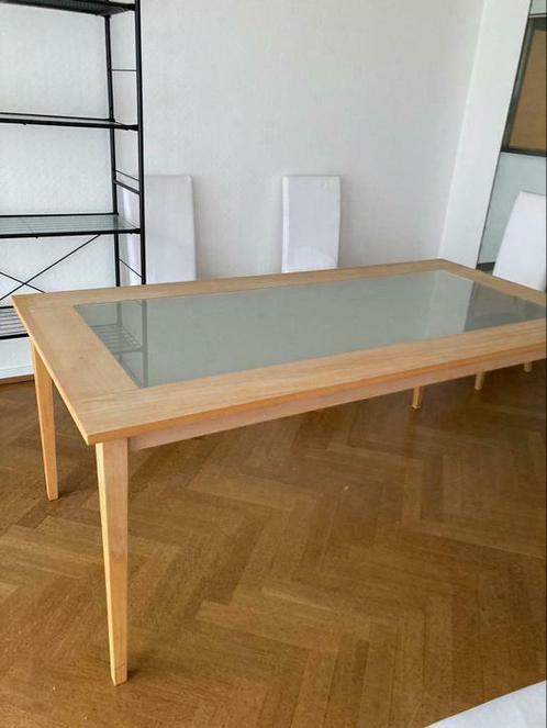 Table de salle à manger ou bureau hêtre /verre dépoli, Maison & Meubles, Tables | Tables de salon, Utilisé, 50 à 100 cm, 150 à 200 cm