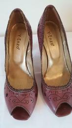 797A * Y-ENZO sexy aubergine tt lederen peep toe pumps (39), Verzenden, Zo goed als nieuw, Pumps
