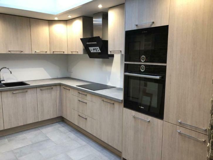 Meubles de cuisine structuré bois blanchi, Huis en Inrichting, Keuken | Complete keukens, Nieuw, Hoekkeuken, Bruin, Hout, Ophalen of Verzenden